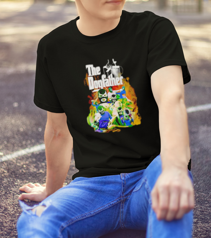 The Dogfather Powerfish Masked Characters In Colorful Scene T-Shirt