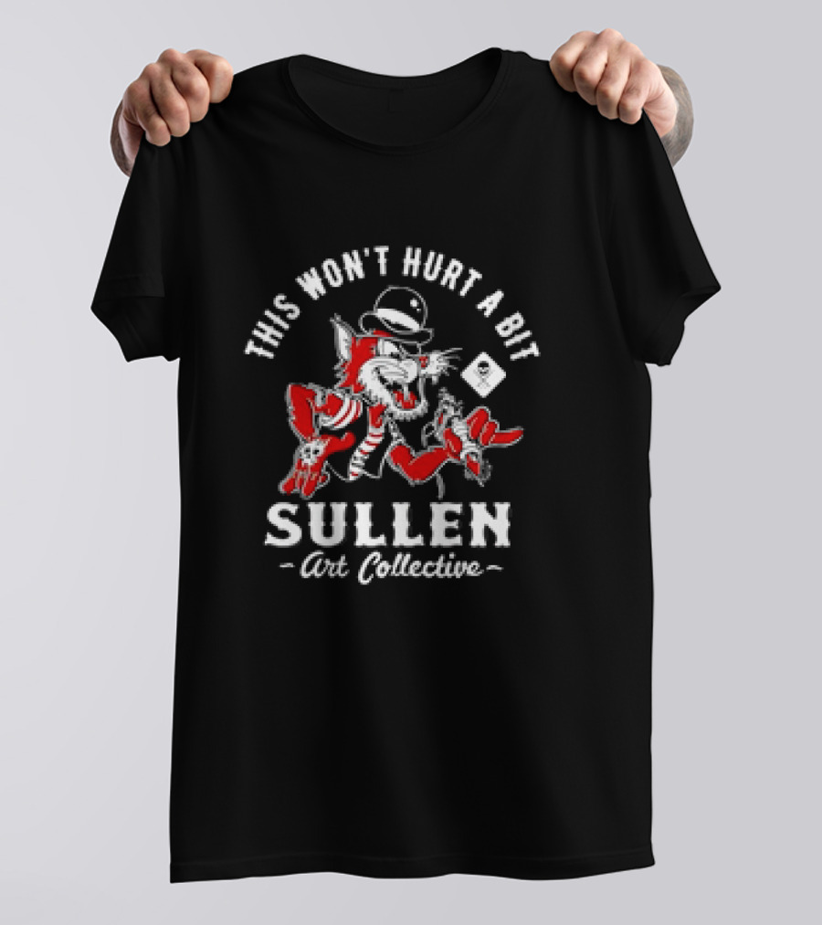 This Won’t Hurt A Bit Sullen Art Collective Cat With Hat And Card T-Shirt