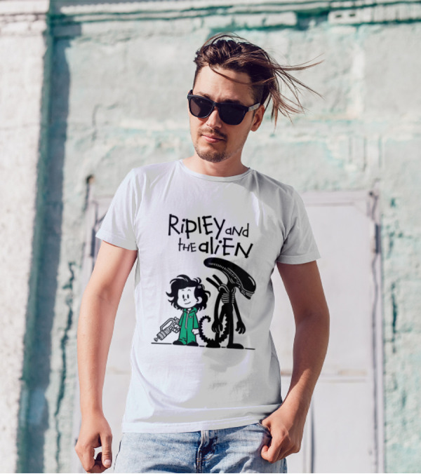 Ripley And The Alien Xenomorph Meets Calvin And Hobbes Mashup T-Shirt