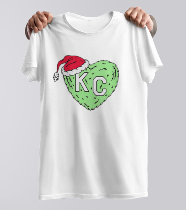Grinch KC Heart Christmas Santa Hat T-Shirt