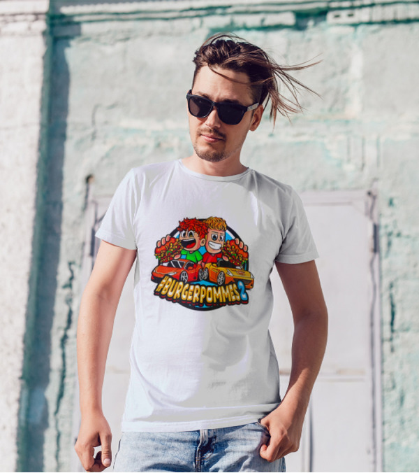 Burgerpommes 2 Cartoon Characters With Super Cars And Burgers T-Shirt