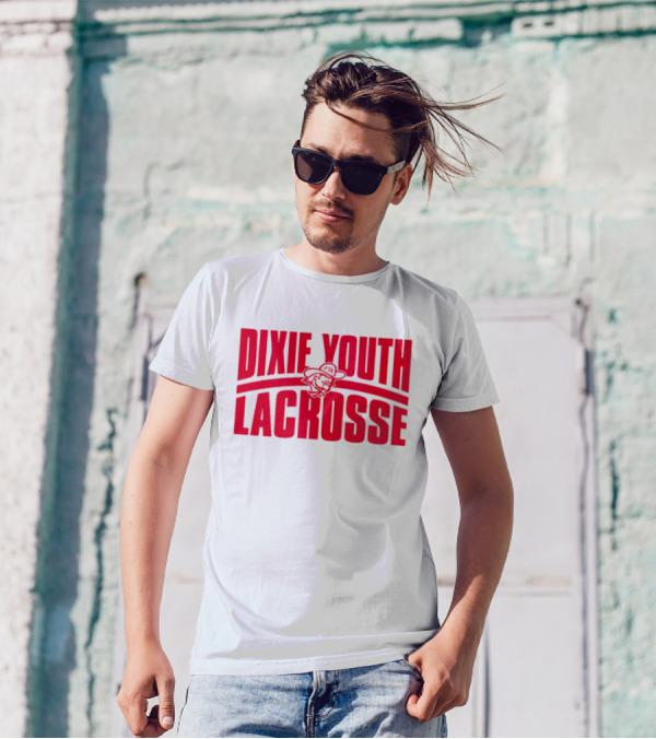 Dixie Youth Lacrosse Red Text Logo With Mascot Character T-Shirt