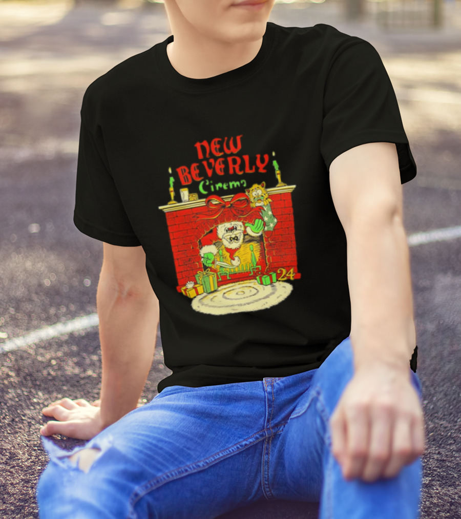 New Beverly Cinema Christmas Horror Santa Fireplace Scene T-Shirt