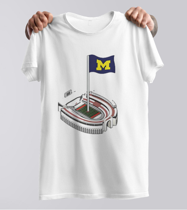 Michigan Wolverines M Flag Over Ohio Stadium The Shoe Iconic Rivalry T-Shirt