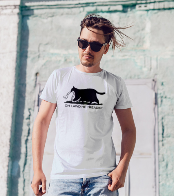 Oh Lawd He Treadin' Cat Silhouette Biting Snake T-Shirt