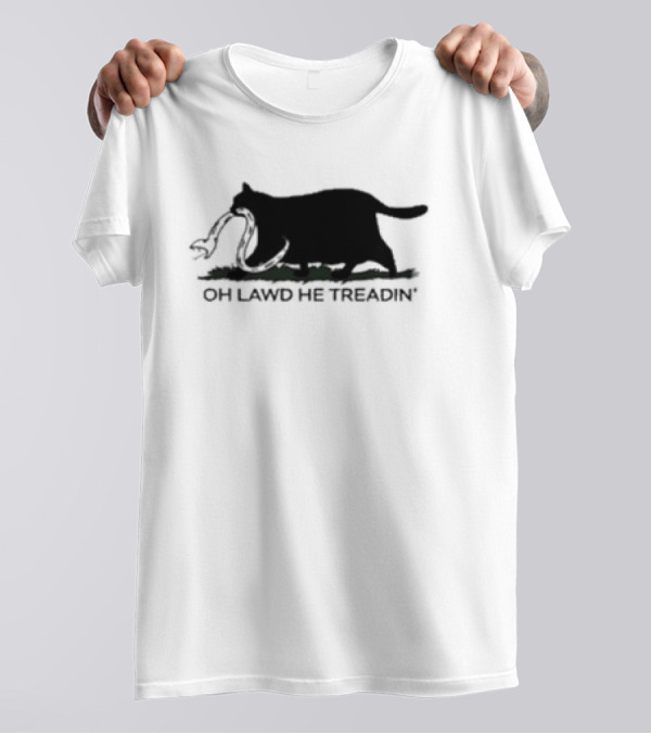 Oh Lawd He Treadin' Cat Silhouette Biting Snake T-Shirt