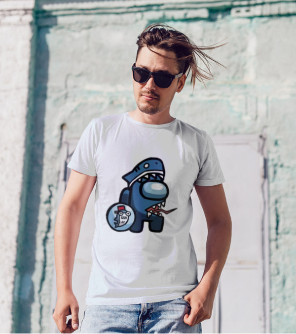 Gawr Gura Peeker Shark Hat Cute Shrimp Among Us Hololive Crossover T-Shirt