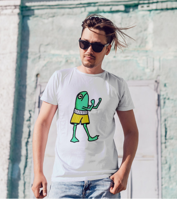 Frog Wearing Boxing Pose In Yellow Shorts T-Shirt