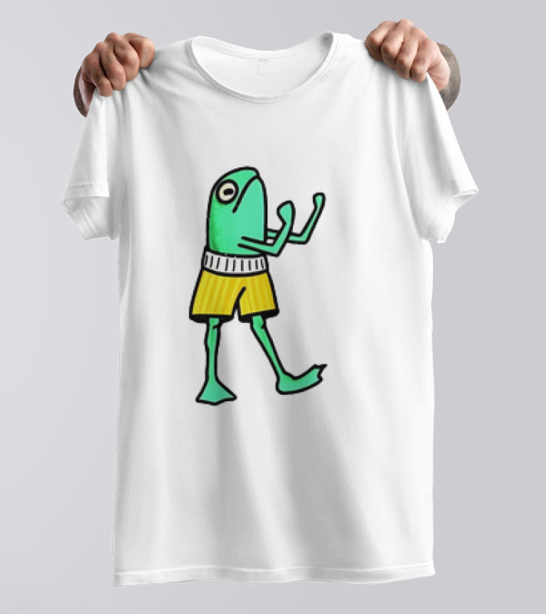 Frog Wearing Boxing Pose In Yellow Shorts T-Shirt