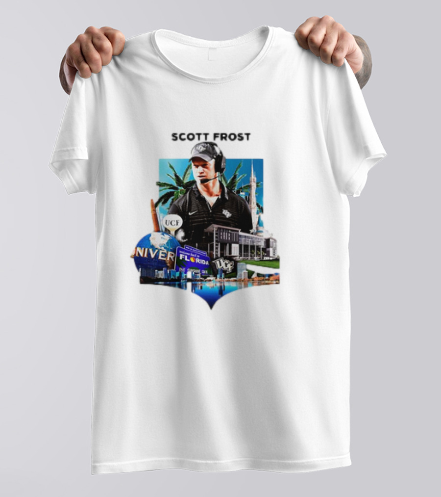 Scott Frost UCF Florida With University Campus And Palm Trees T-Shirt