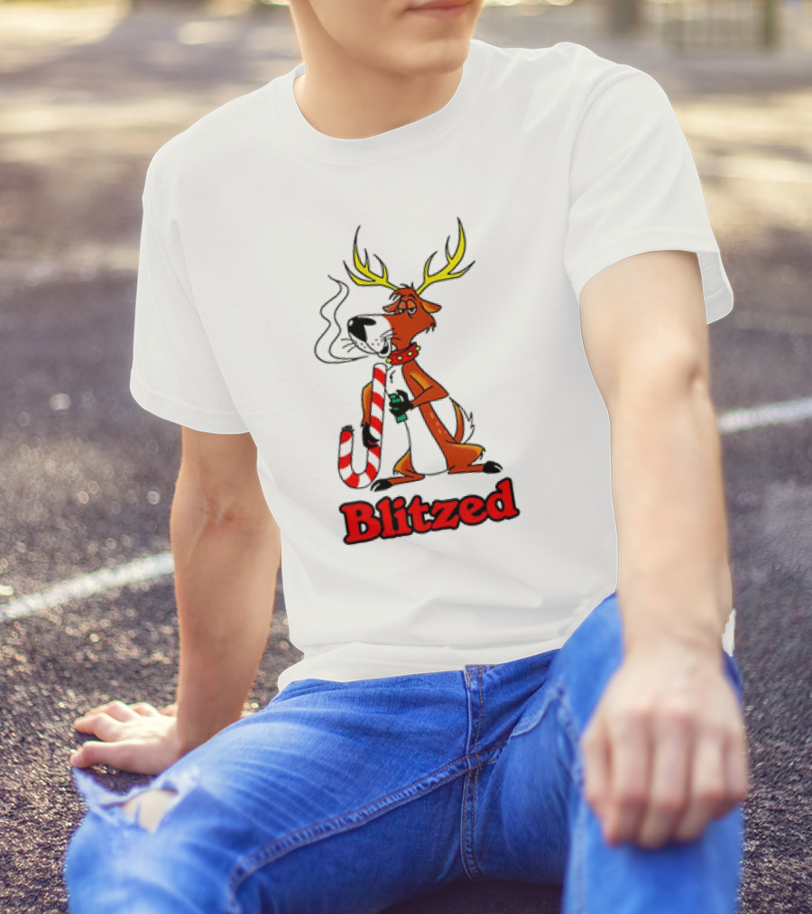 Blitzed Reindeer With Candy Cane And Holiday Cheer T-Shirt
