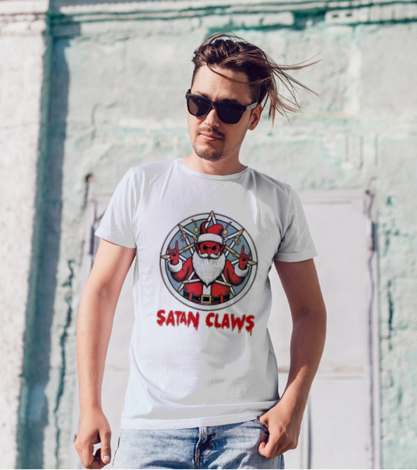 Satan Claws Christmas Pentagram Santa Rock Gesture T-Shirt
