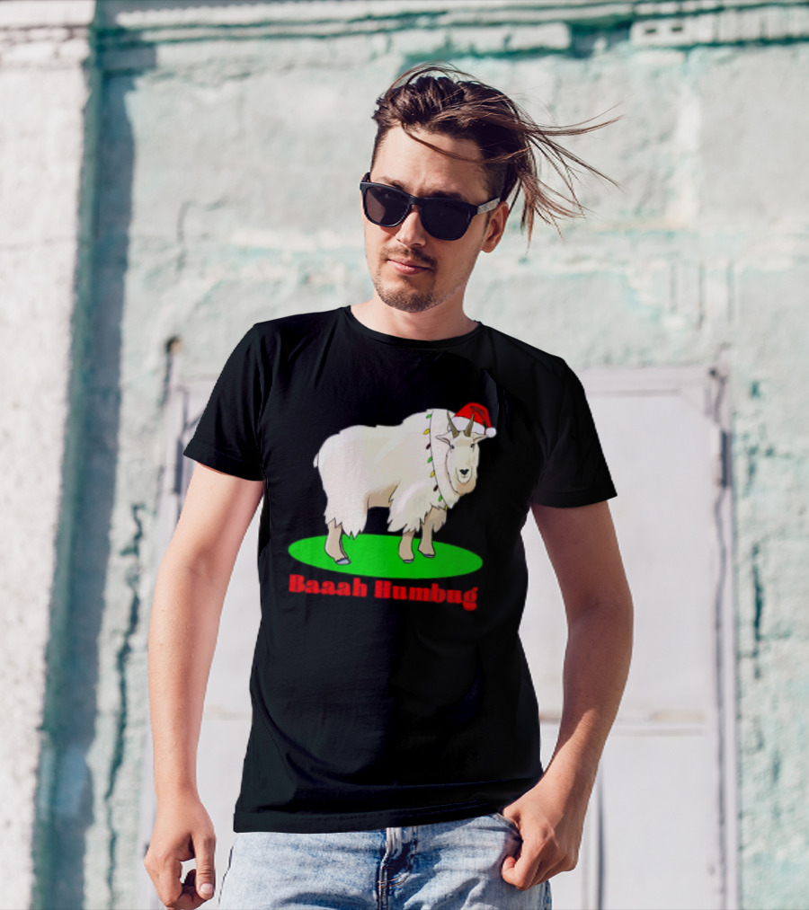 Baaah Humbug Goat With Santa Hat Holiday Lights T-Shirt