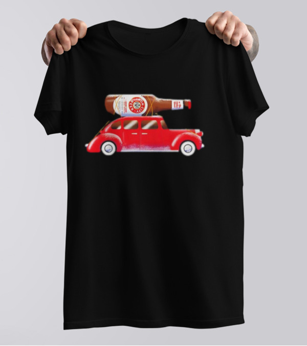 Iron City Beer Bottle On Red Vintage Car Holiday T-Shirt