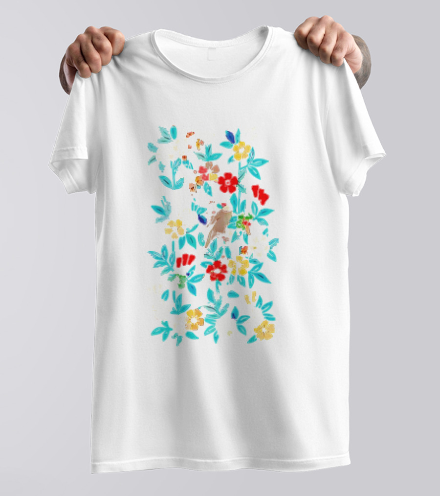 Fowl And Flower Vintage Pattern Print T-Shirt