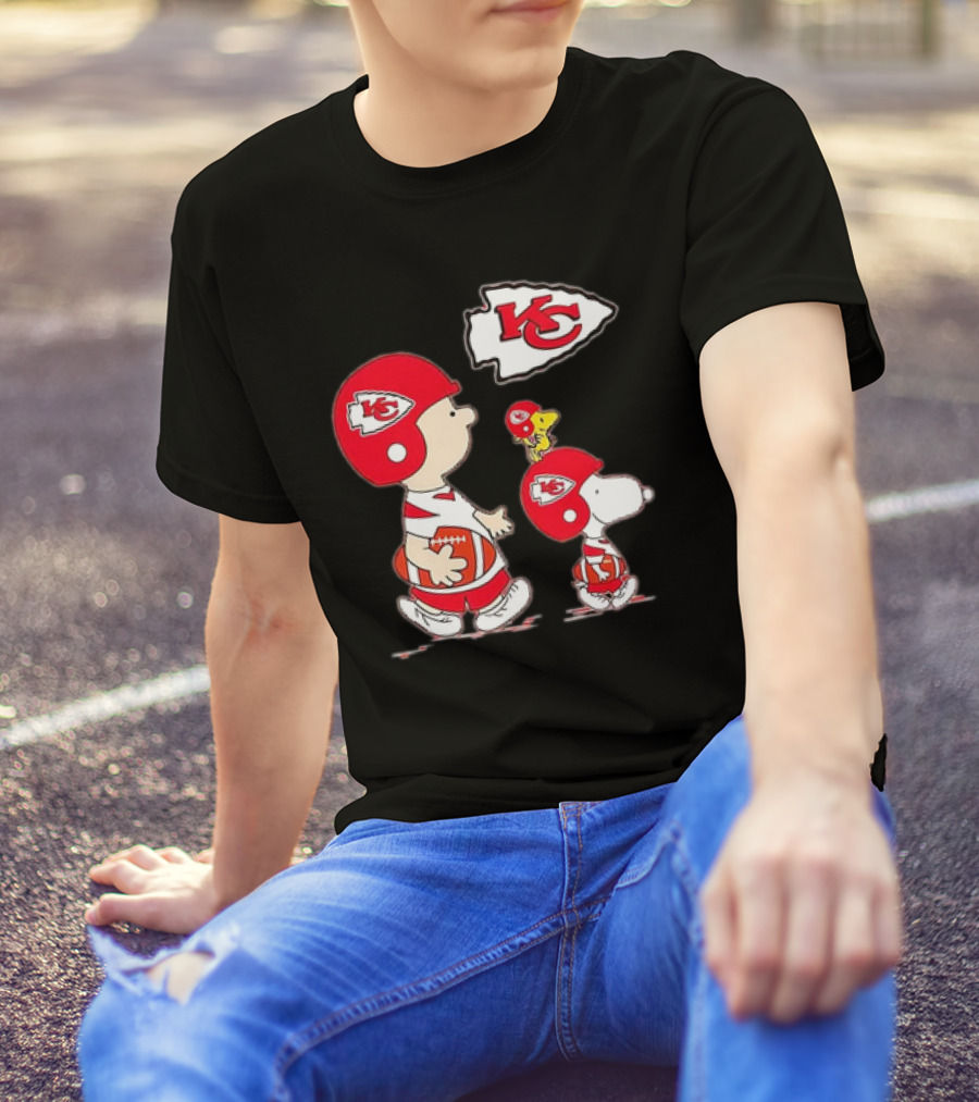 Peanuts Characters In Kansas City Chiefs Football Gear With KC T-Shirt