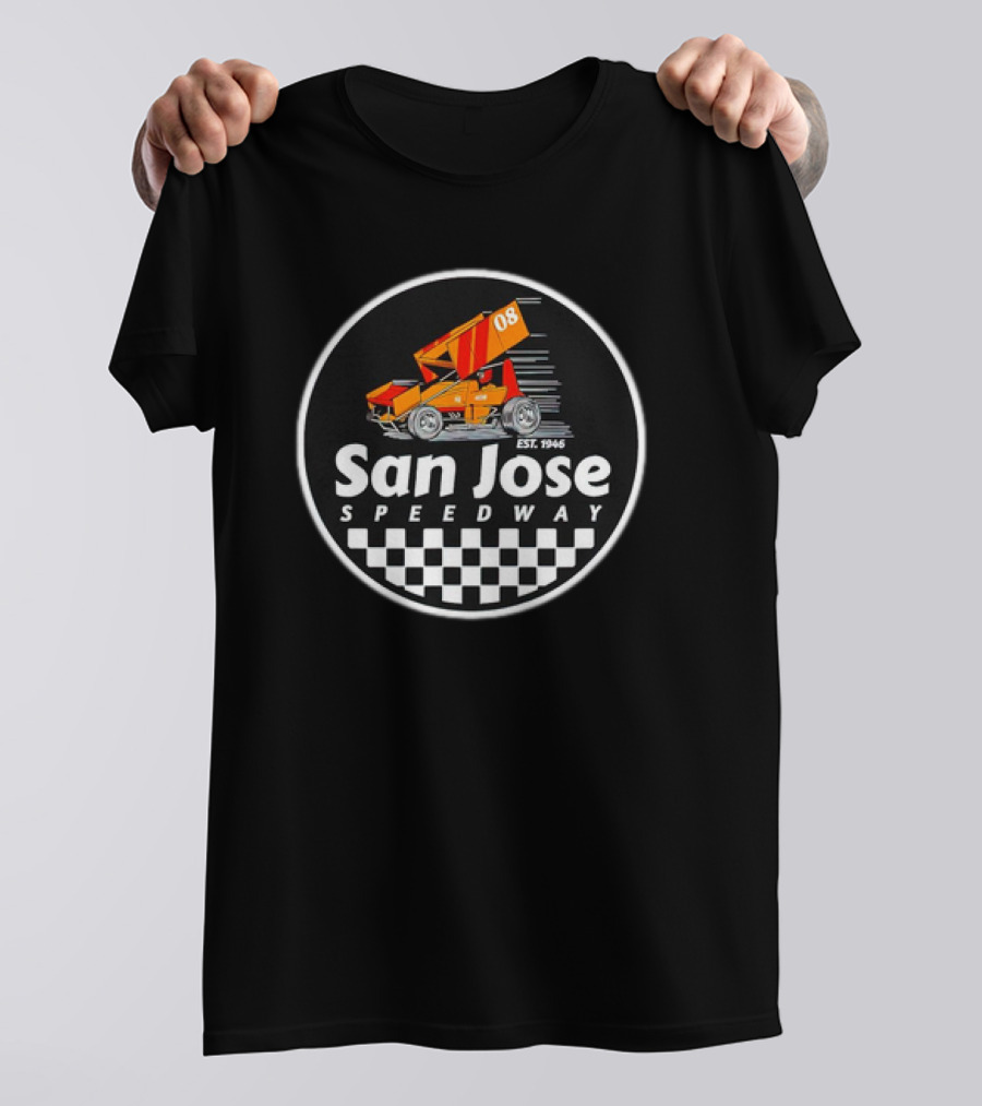 San Jose Speedway Est. 1946 Checkered Orange Racing Car 08 T-Shirt