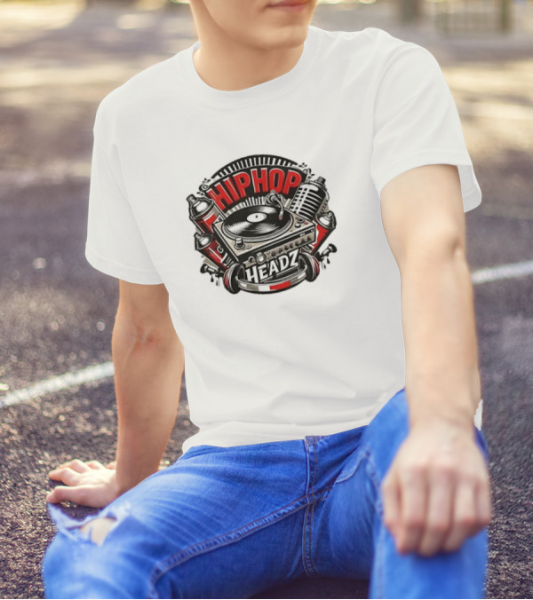 HIP HOP HEADZ VINYL RECORD PLAYER TURNTABLE SPRAY CANS MICROPHONE T-Shirt