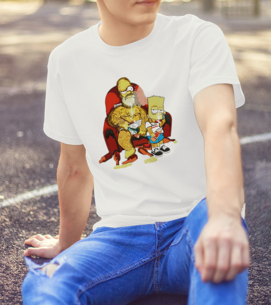 Homer Simpson Bart Simpson Gangster Smoking Money Sitting Chair T-Shirt