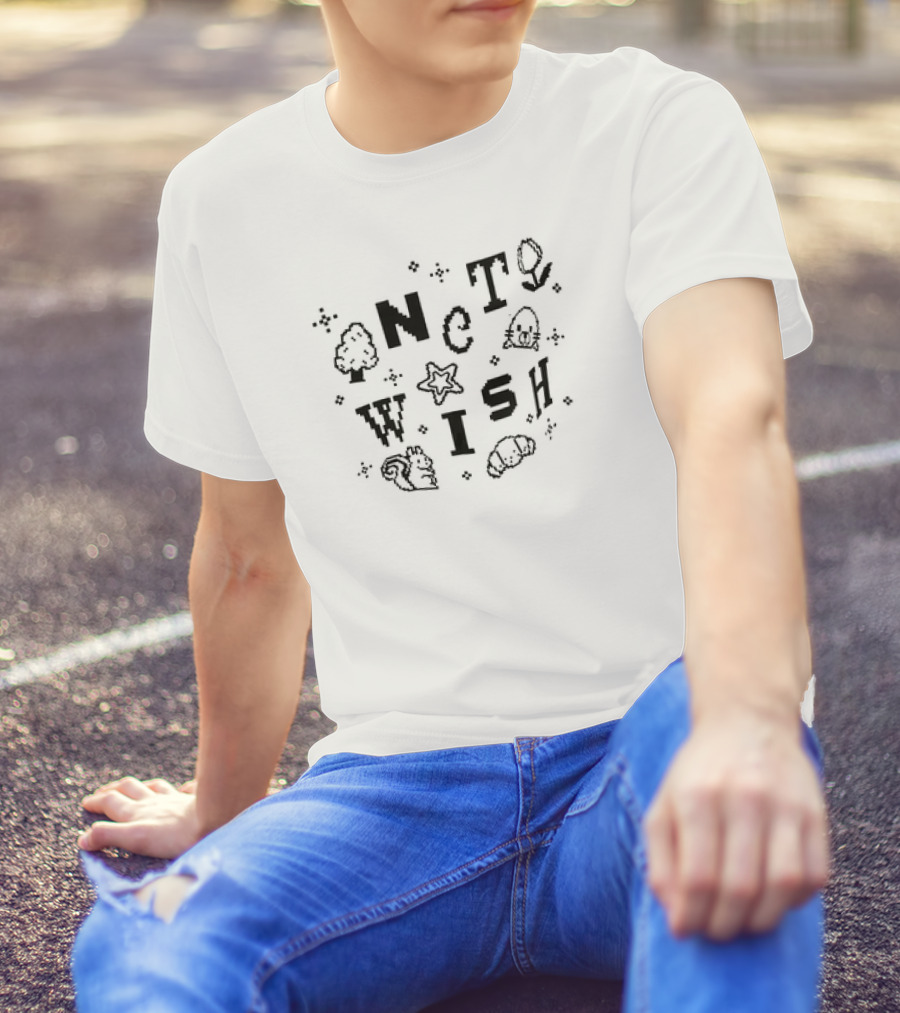 NCT Wish Pixel Tree Star Acorn Squirrel Croissant T-Shirt