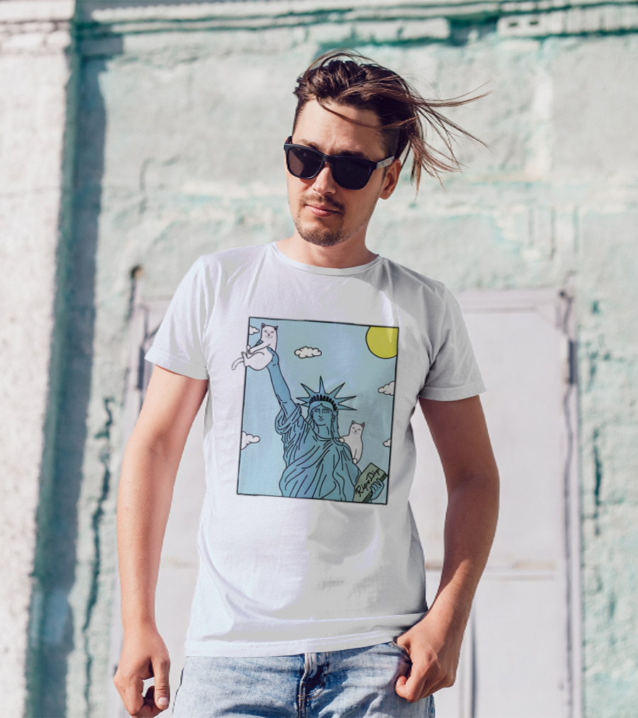 Statue Of Liberty With Cats And Rip N Dip Clouds T-Shirt