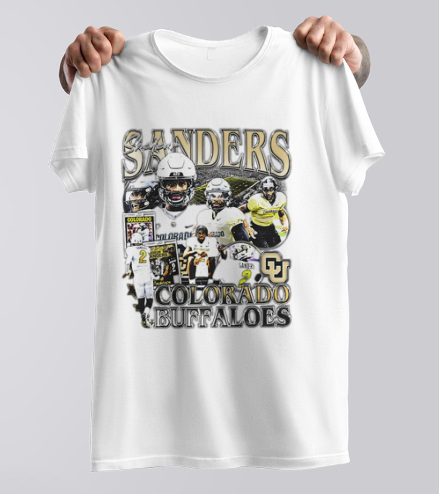Sanders Colorado Buffaloes Football Collage With Athletic Imagery And Jersey Number 2 T-Shirt