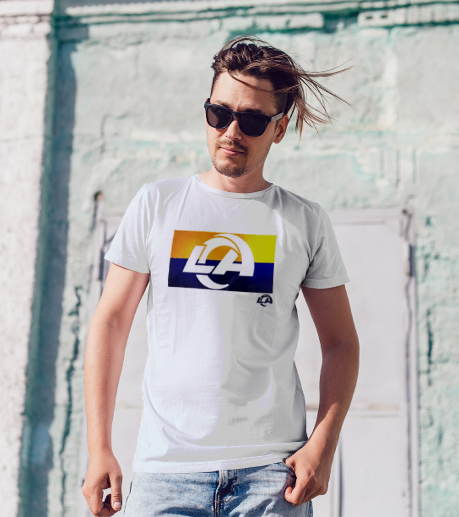 Los Angeles Rams LA Tri-Blend Heather Gray Square Off Yellow Blue T-Shirt