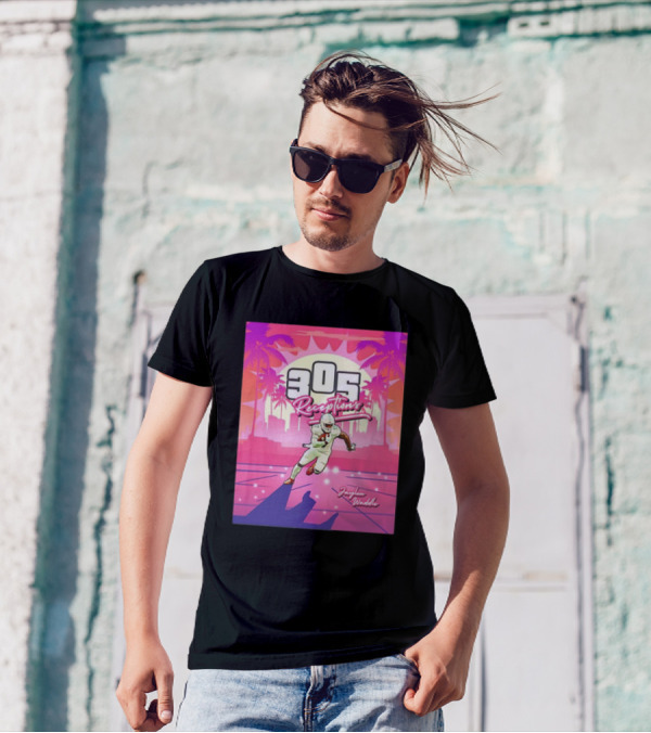 Jaylen Waddle 305 Receptions Miami Dolphins Tropical Sunset Scene T-Shirt