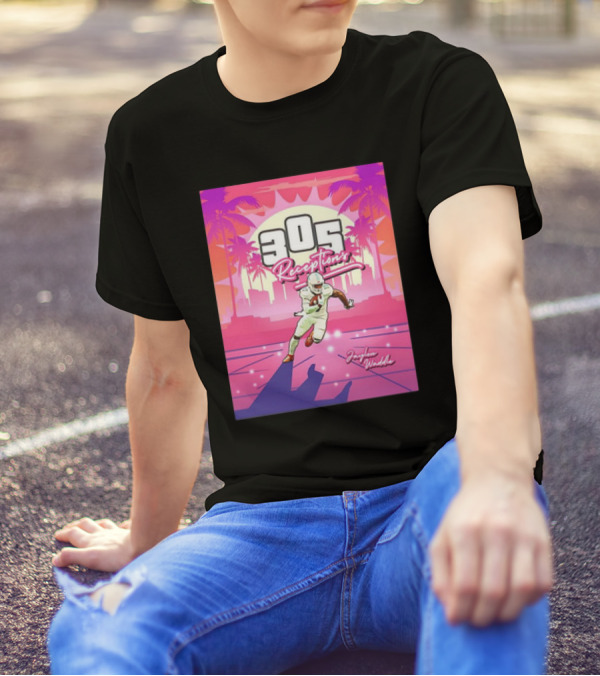 Jaylen Waddle 305 Receptions Miami Dolphins Tropical Sunset Scene T-Shirt
