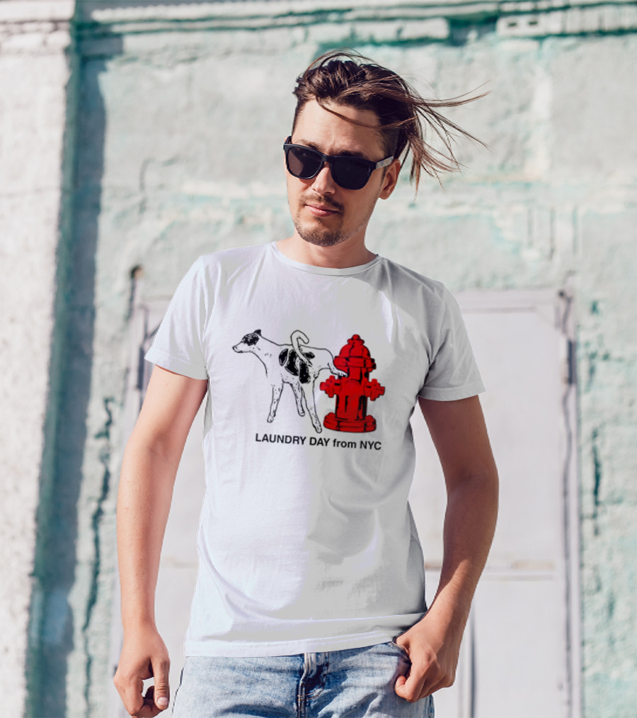 NYC Humorous Dog And Fire Hydrant Laundry Day Scene T-Shirt