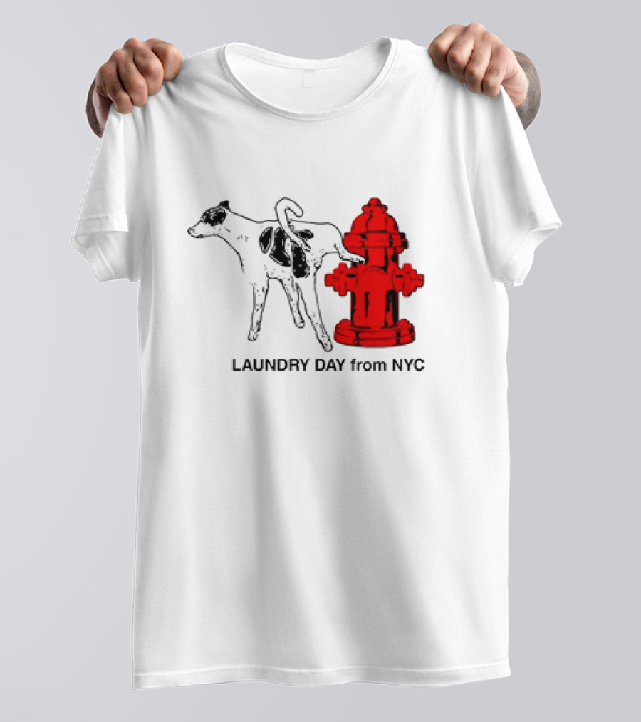 NYC Humorous Dog And Fire Hydrant Laundry Day Scene T-Shirt