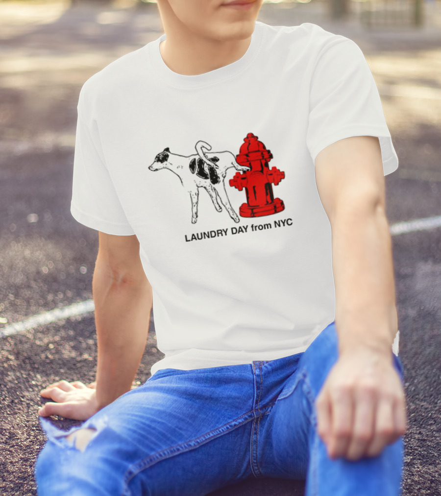 NYC Humorous Dog And Fire Hydrant Laundry Day Scene T-Shirt