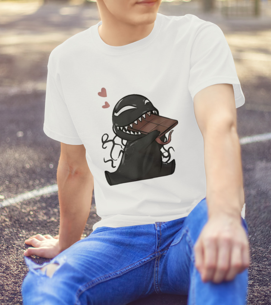 Venom Eating Chocolate Cartoon Meme With Hearts T-Shirt