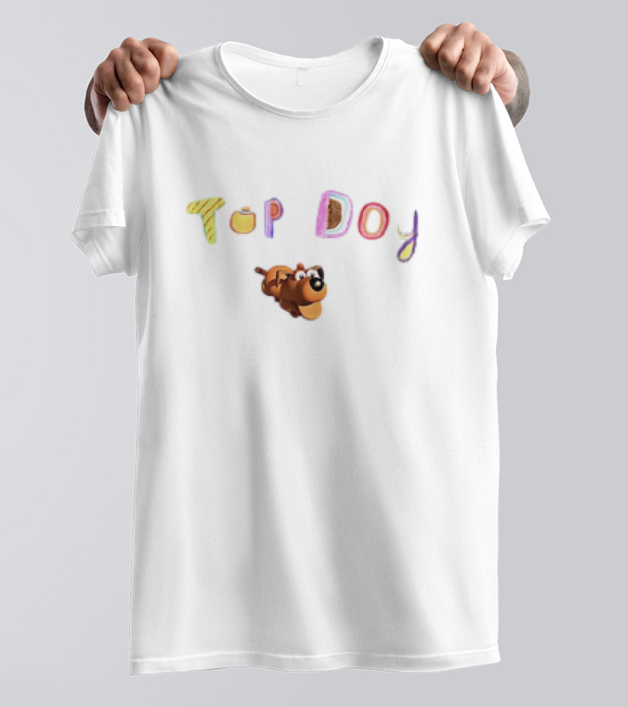 Top Dog Cartoon Character Playful Typography T-Shirt