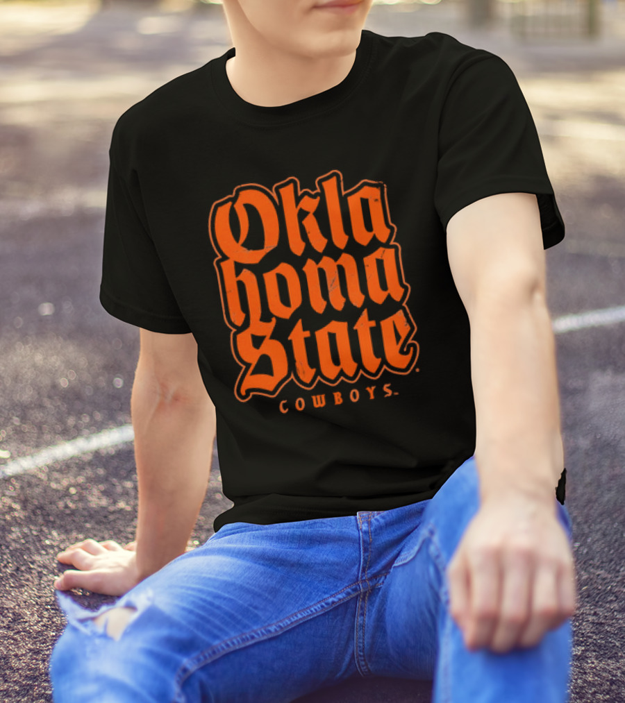 Oklahoma State Cowboys Retro Gothic Orange Text T-Shirt