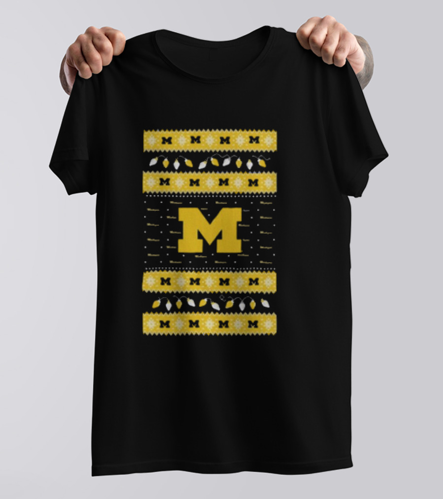 Michigan Wolverines Ugly Christmas Sweater Lights T-Shirt