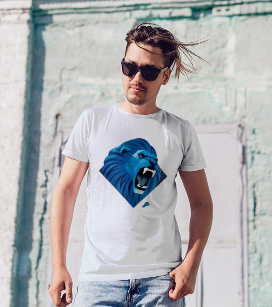 Detroit Lions Roaring Blue Lion Head Emblem T-Shirt