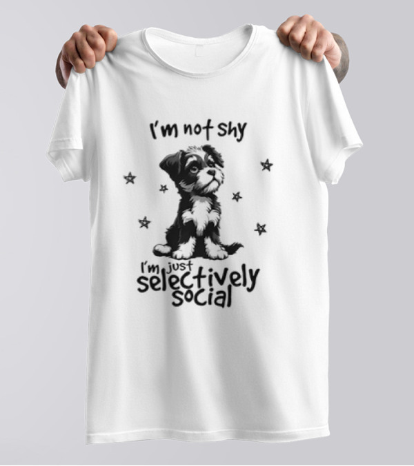 I'm Not Shy I'm Just Selectively Social Dog Surrounded By Stars T-Shirt