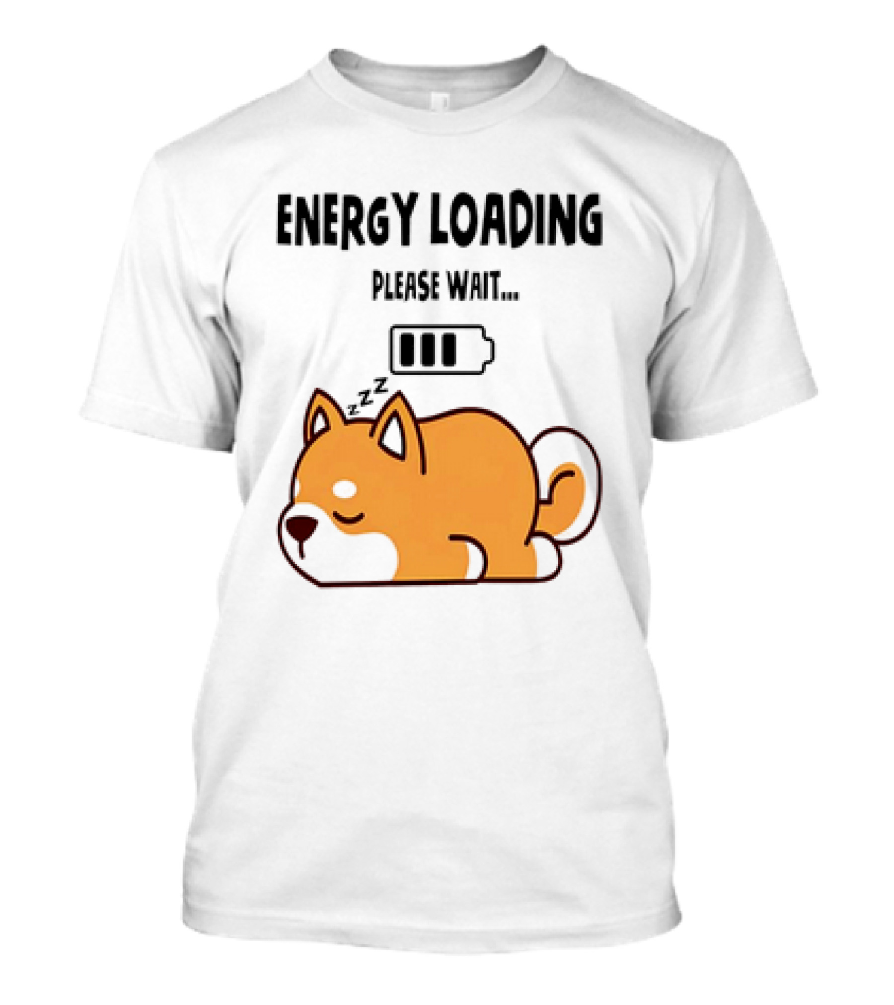 Shiba Inu Energy Loading Please Wait Battery Charging Sleepy Dog T-Shirt