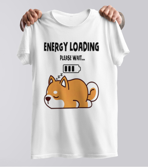 Shiba Inu Energy Loading Please Wait Battery Charging Sleepy Dog T-Shirt