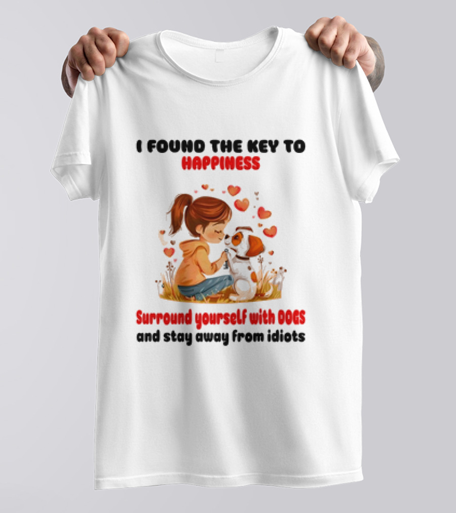 I Found The Key To Happiness Surround Yourself With Dogs And Stay Away From Idiots Hearts Girl Puppy T-Shirt