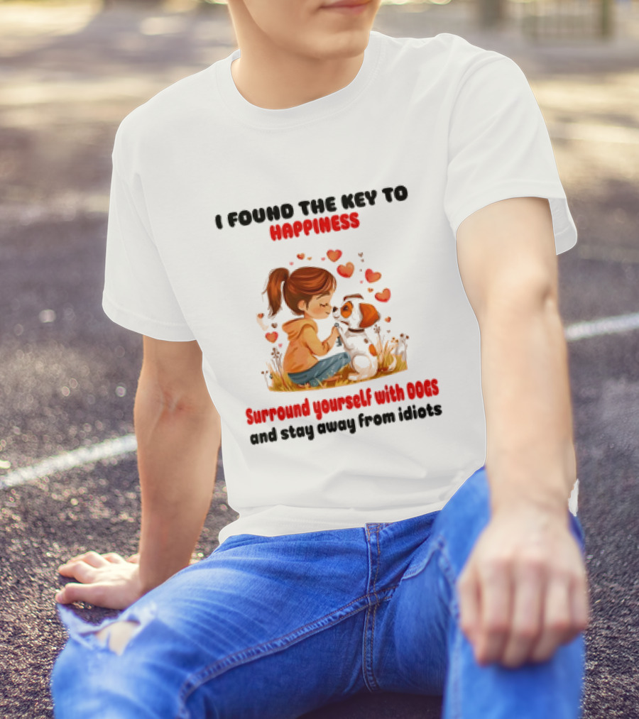 I Found The Key To Happiness Surround Yourself With Dogs And Stay Away From Idiots Hearts Girl Puppy T-Shirt