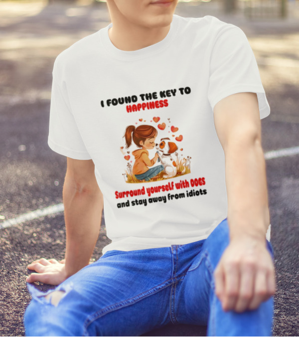 I Found The Key To Happiness Surround Yourself With Dogs And Stay Away From Idiots Hearts Girl Puppy T-Shirt