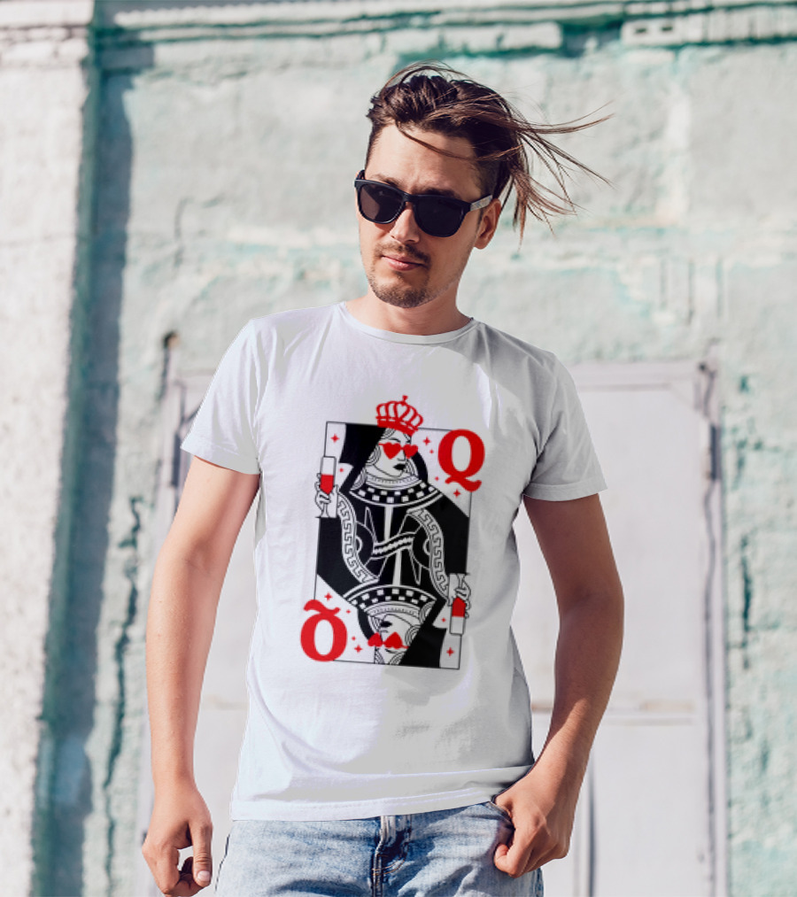 Queen Of Hearts Card Red Heart Glasses T-Shirt