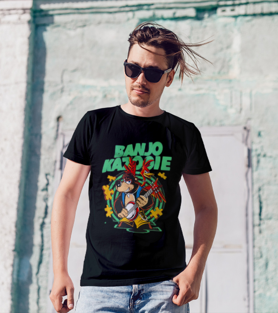 Banjo Kazooie Bear With Electric Banjo And Jiggy Pieces T-Shirt