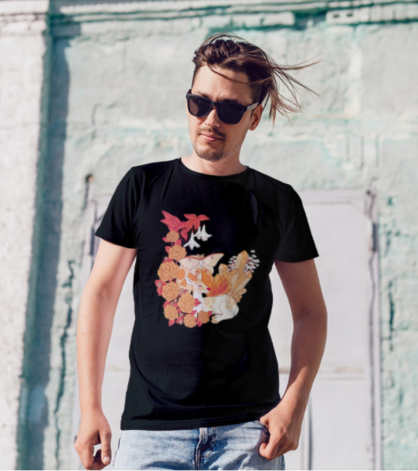 Mystical Forest Fawn Surrounded By Roses And Butterflies T-Shirt