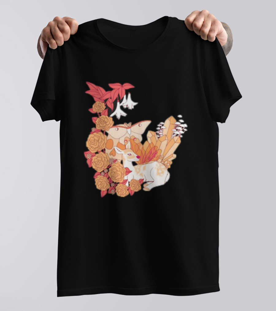 Mystical Forest Fawn Surrounded By Roses And Butterflies T-Shirt