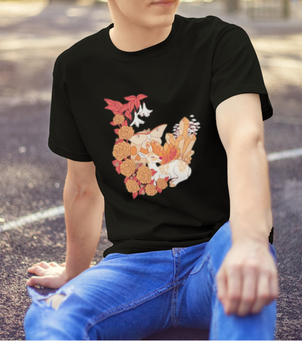 Mystical Forest Fawn Surrounded By Roses And Butterflies T-Shirt