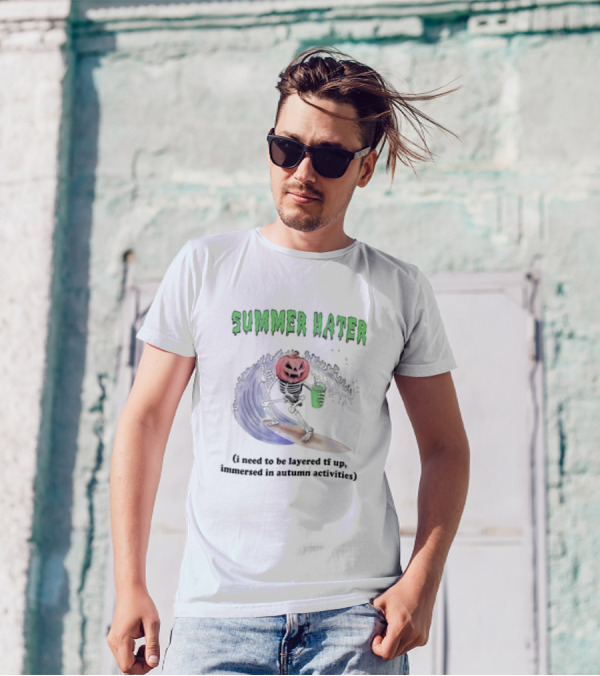 Summer Hater I Need To Be Layered TF Up Immersed In Autumn Activities Pumpkin Skeleton Surfing T-Shirt