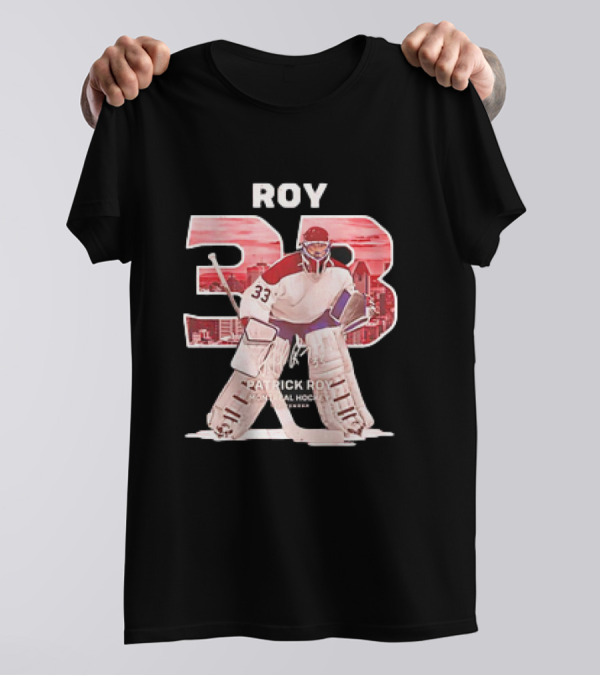 Patrick Roy 33 Montreal Hockey NHL Throwback Vintage Signature T-Shirt